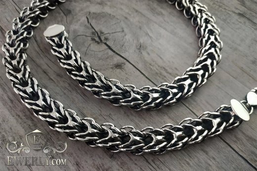 Men's silver chain "Alligator" with blackening, фото