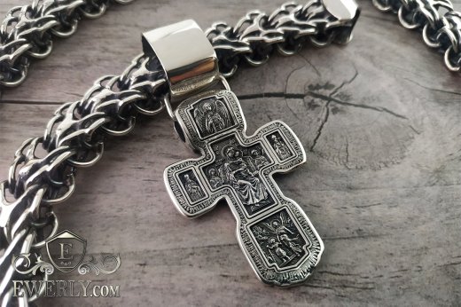 Kit : Silver chain Alligator with a cross, фото