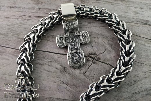 Kit : Silver chain Alligator with a cross, фото